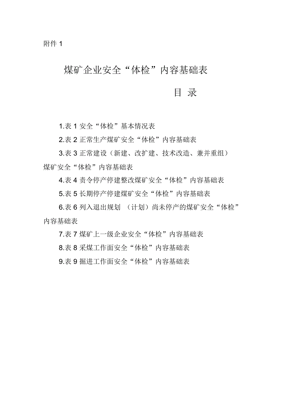 煤矿企业安全体检内容基础表_第1页