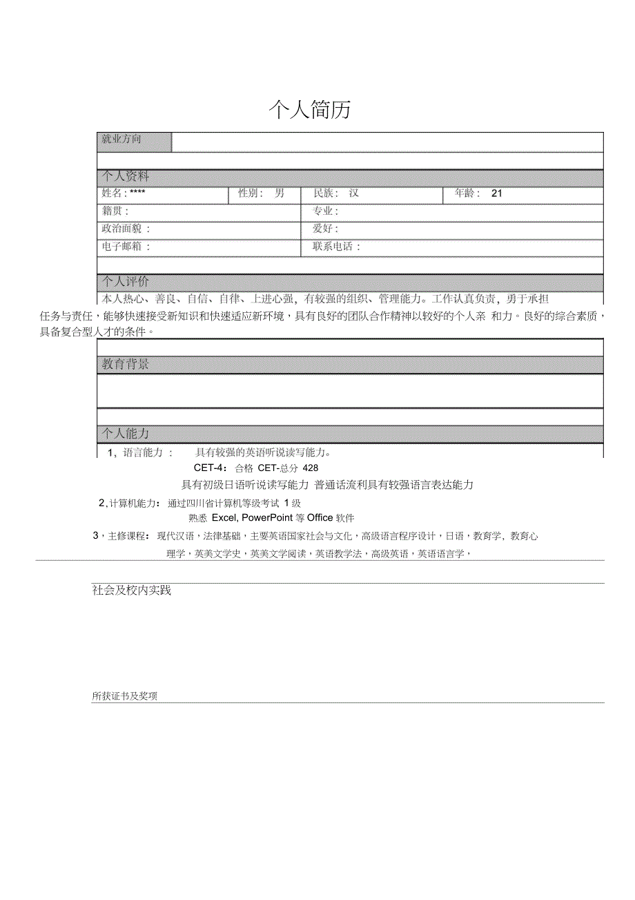 个人简历模板大全可直接使用word版_第2页