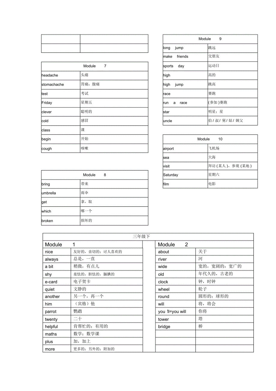 外研社英语(一年级起点)三年级上下单词_第2页