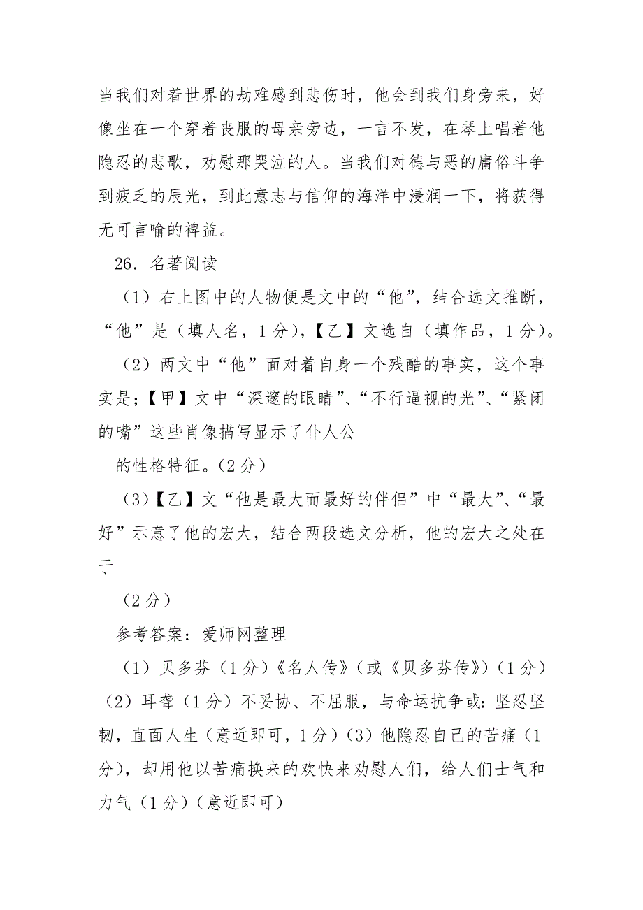 [名人墙阅读理解答案]浅层阅读理解《名人传（贝多芬）》附答案_第3页