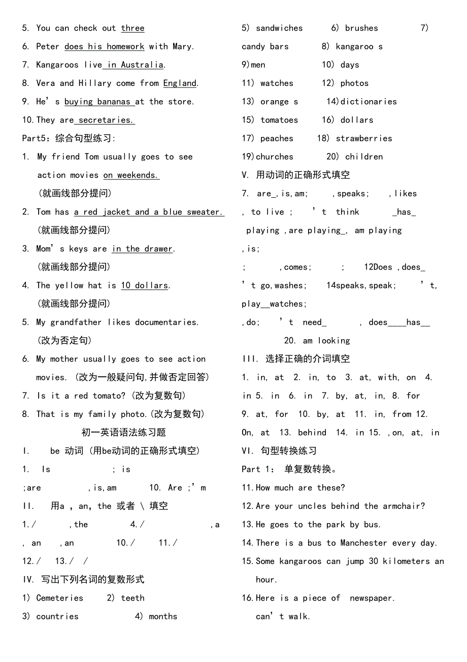 初一英语语法练习题(DOC 33页)_第3页