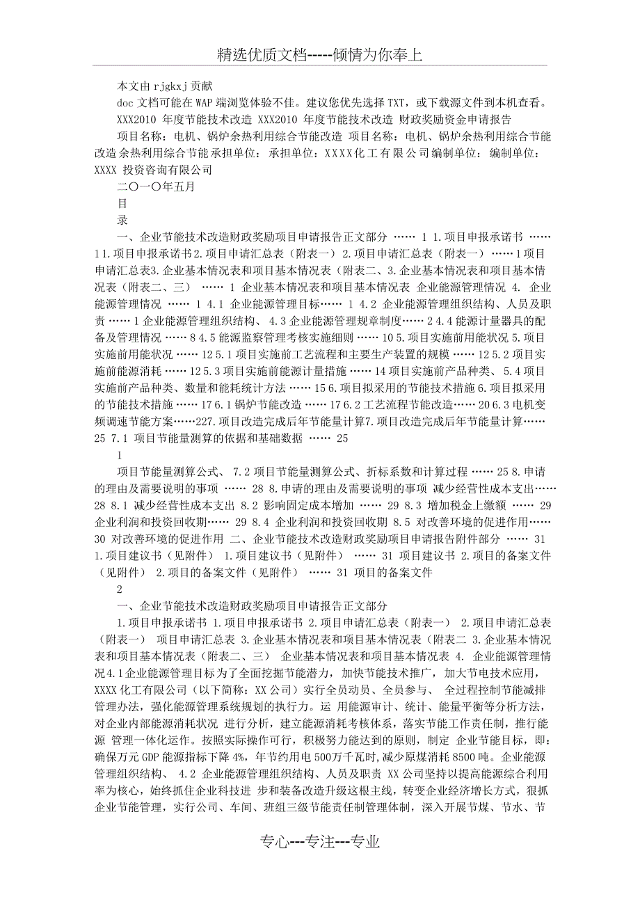 XXXX化工节能项目资金申请报告_第1页