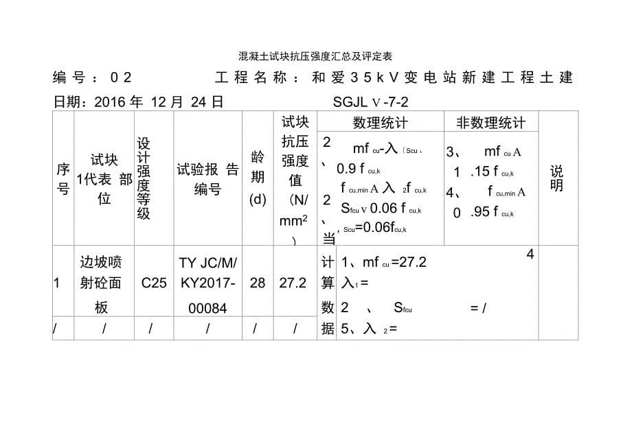 混凝土试块抗压强度汇总及评定表_第5页