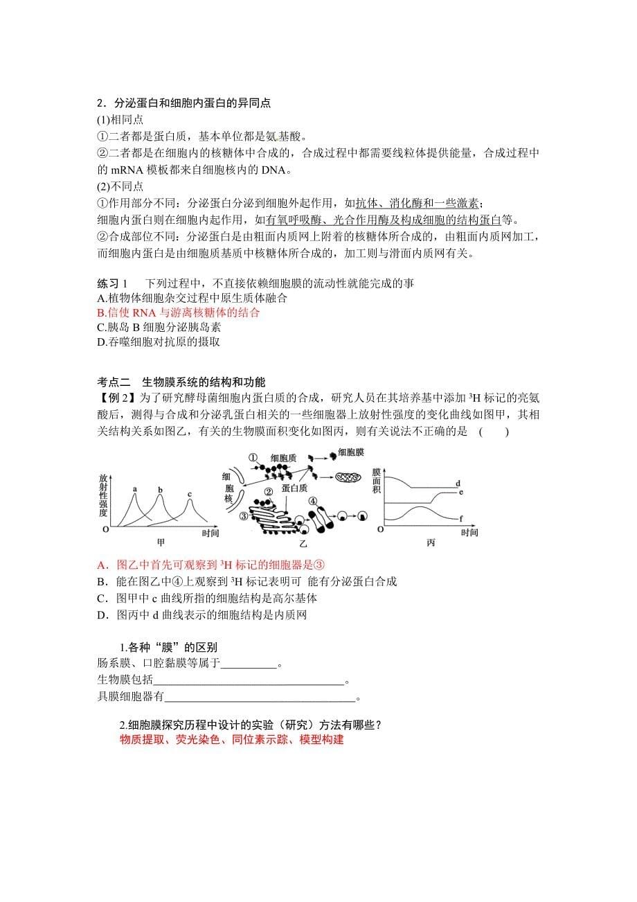 2015高三生物第二轮复习学案生物膜系统和物质跨膜运输方式Word版_第5页