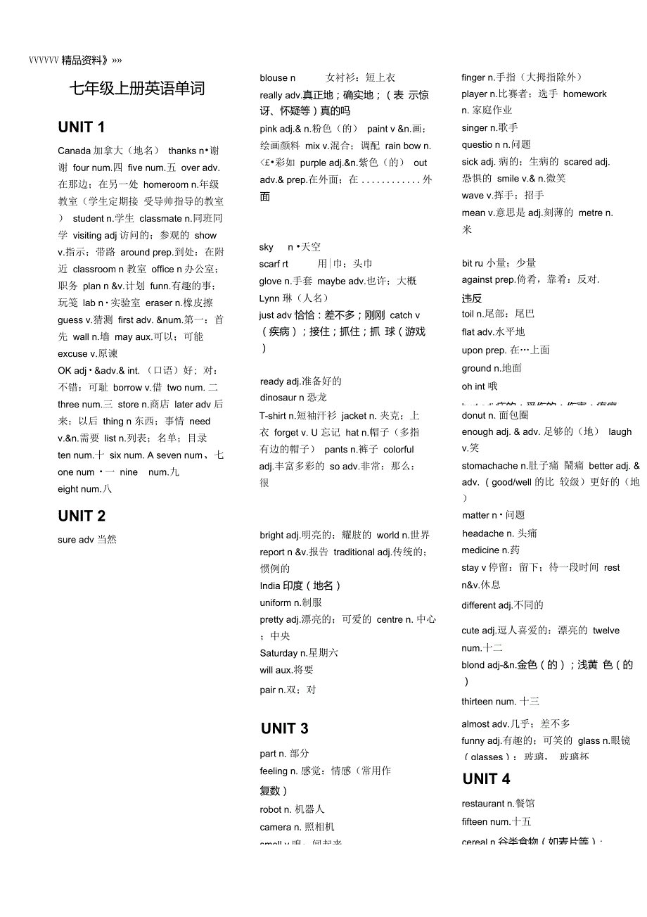 冀教版七年级上册英语单词讲解学习_第1页