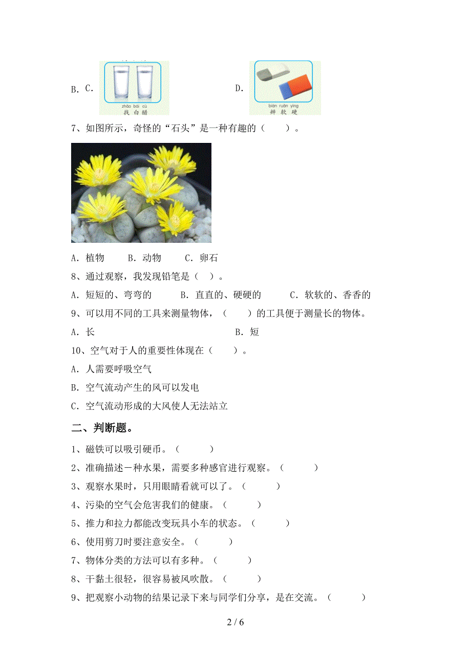 教科版一年级科学上册期中测试卷(必考题).doc_第2页