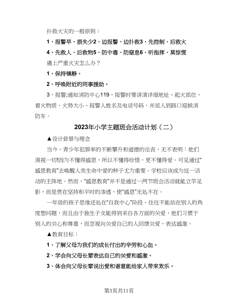 2023年小学主题班会活动计划（5篇）_第3页