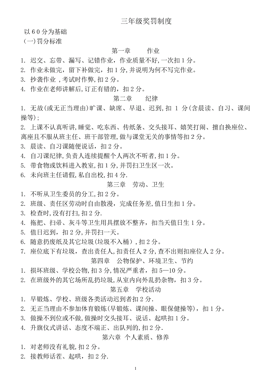 小学三年级班级奖惩制度_第1页