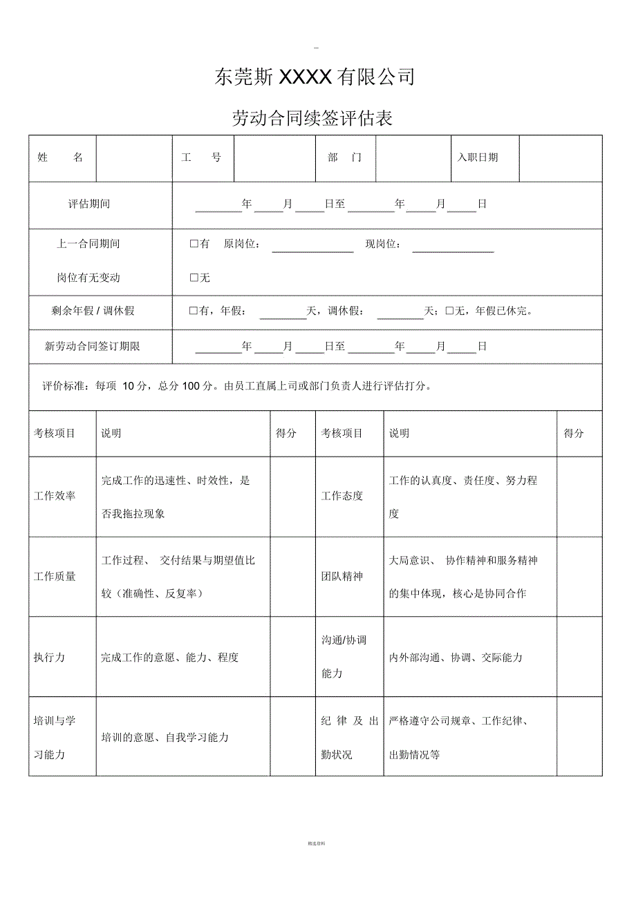 劳动合同续签评估表47808_第1页