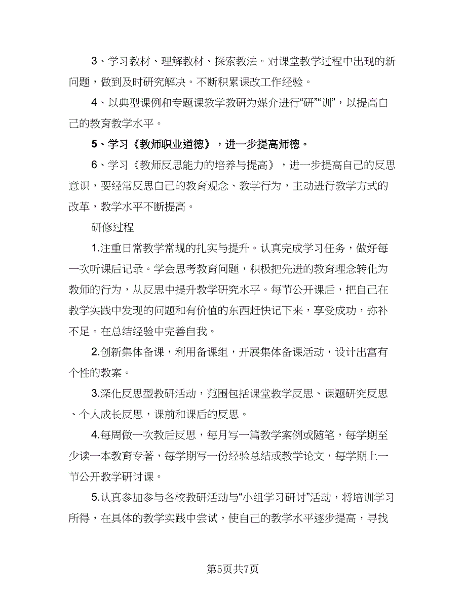 中小学教师2023年个人研修计划标准模板（四篇）_第5页