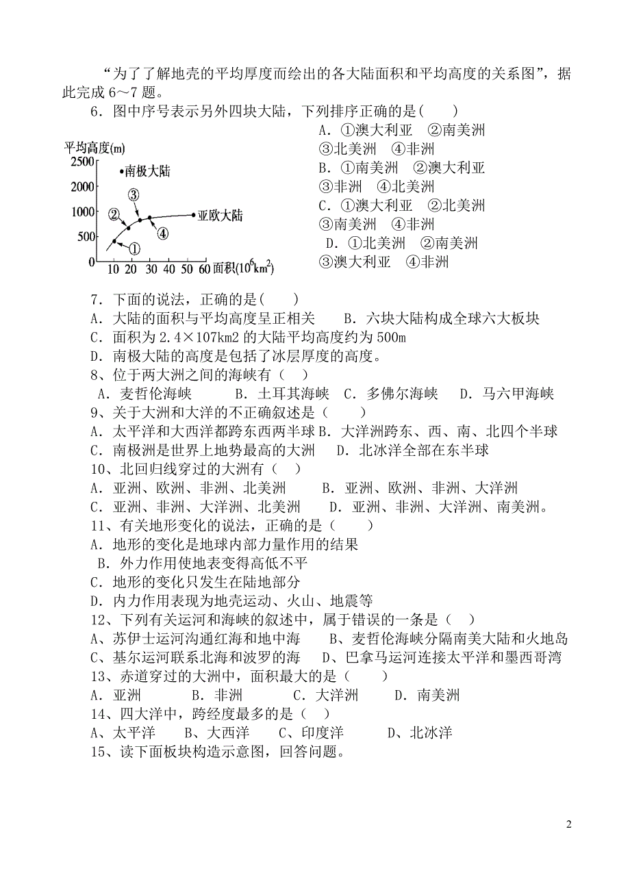 世界陆地和海洋练习题 (修复的)_第2页