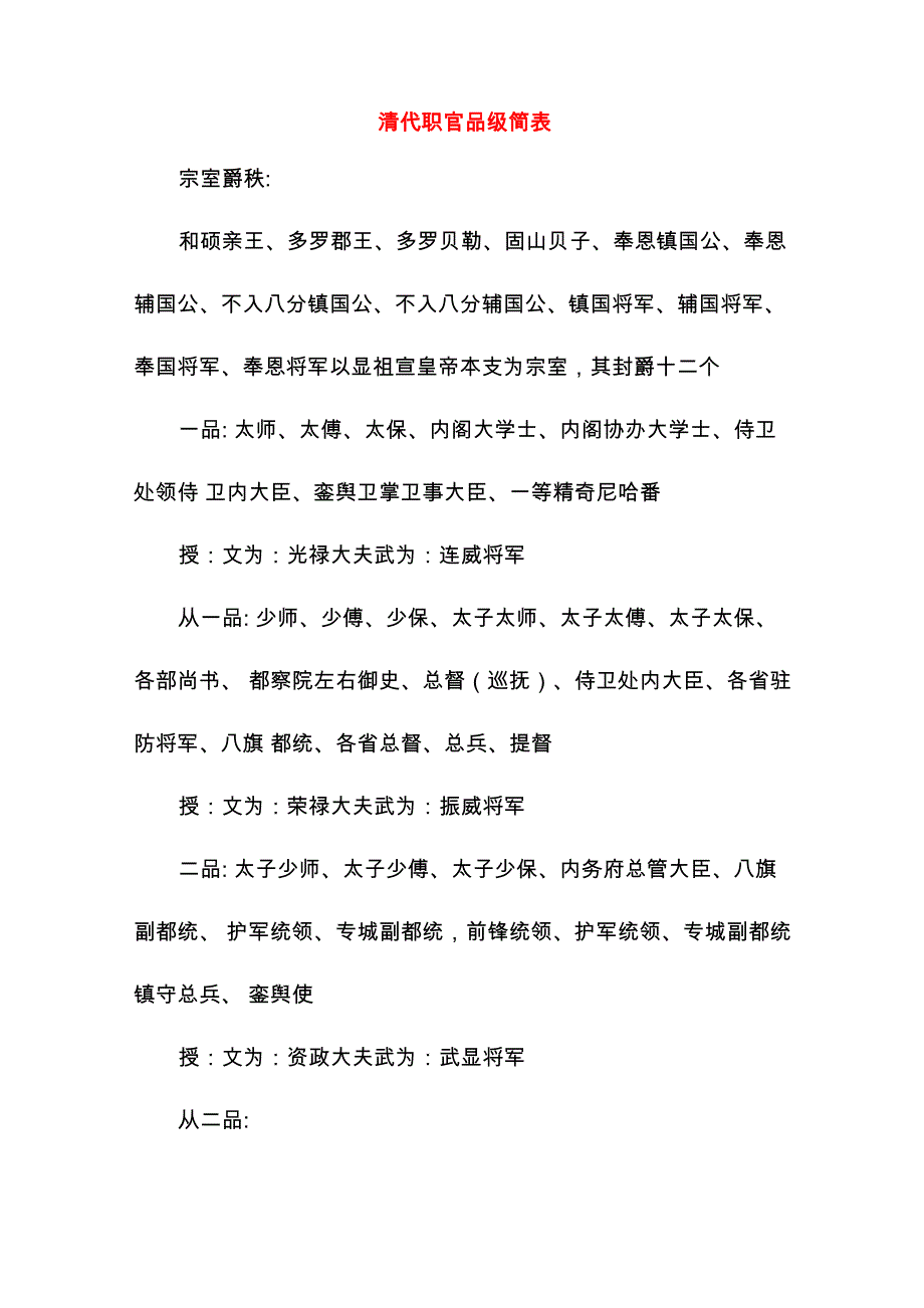 清代职官品级简表(全面)_第1页