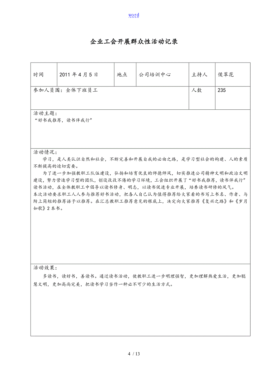 工会精彩活动记录簿表格实用模板_第4页