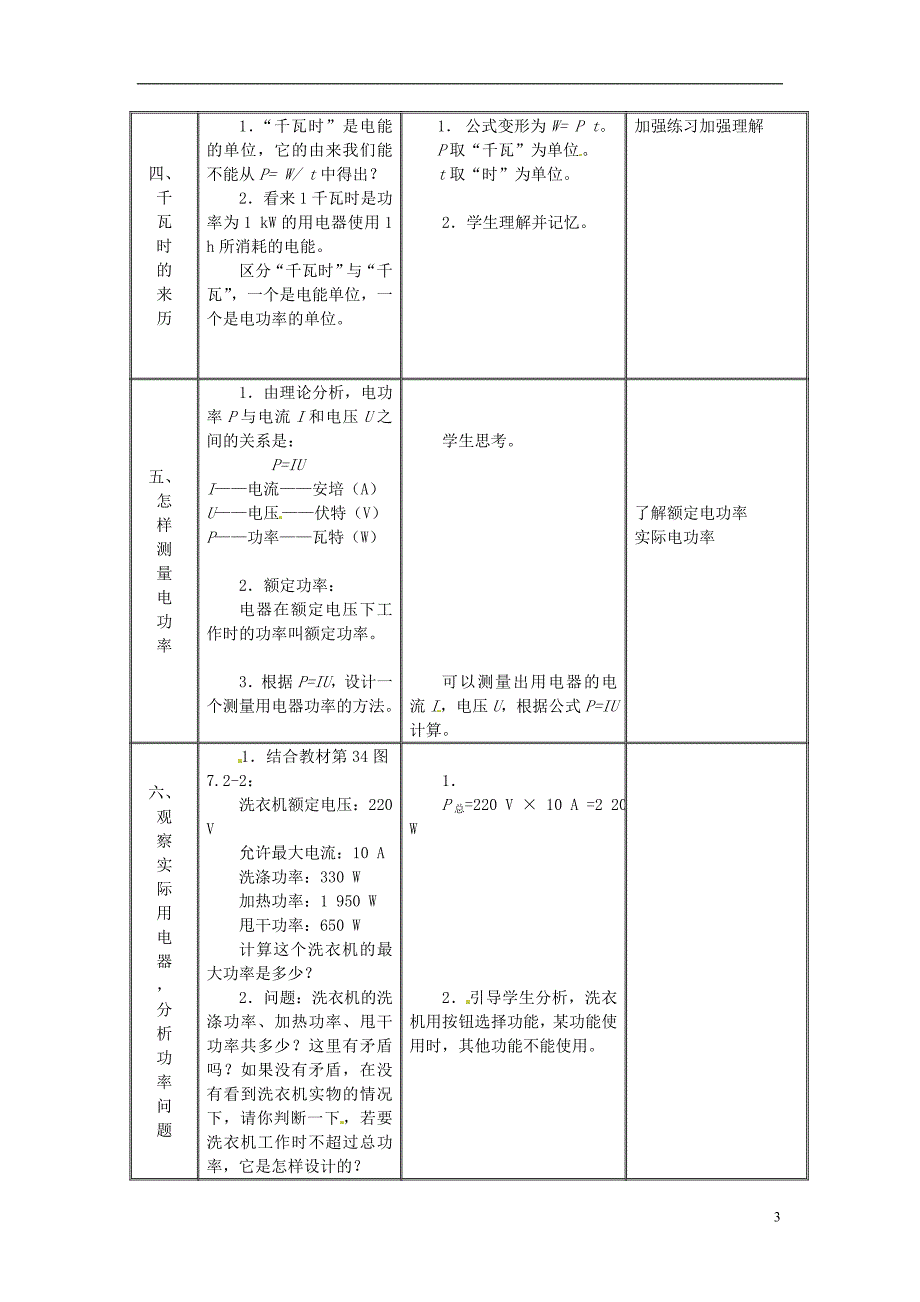 中学九年级物理下册15.2电功率教案苏科版教案_第3页