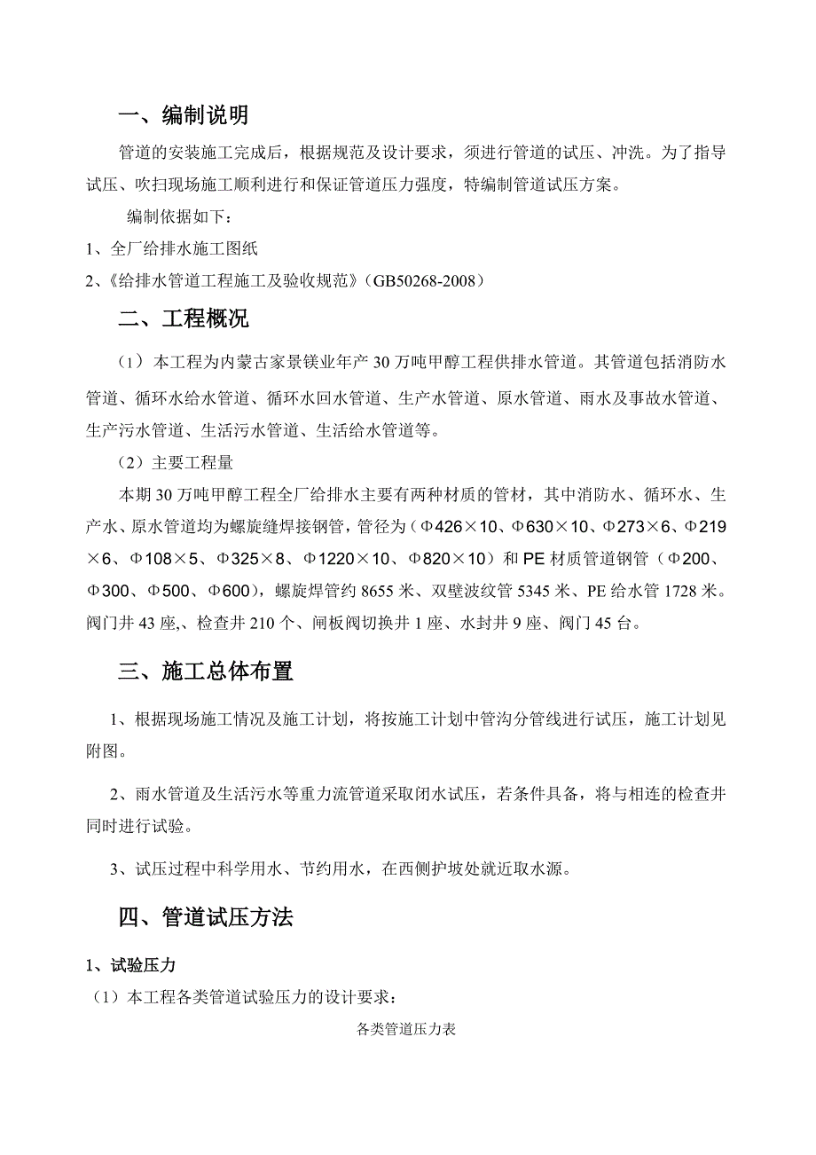 镁业年产30万吨甲醇工程给排水试压方案_第2页