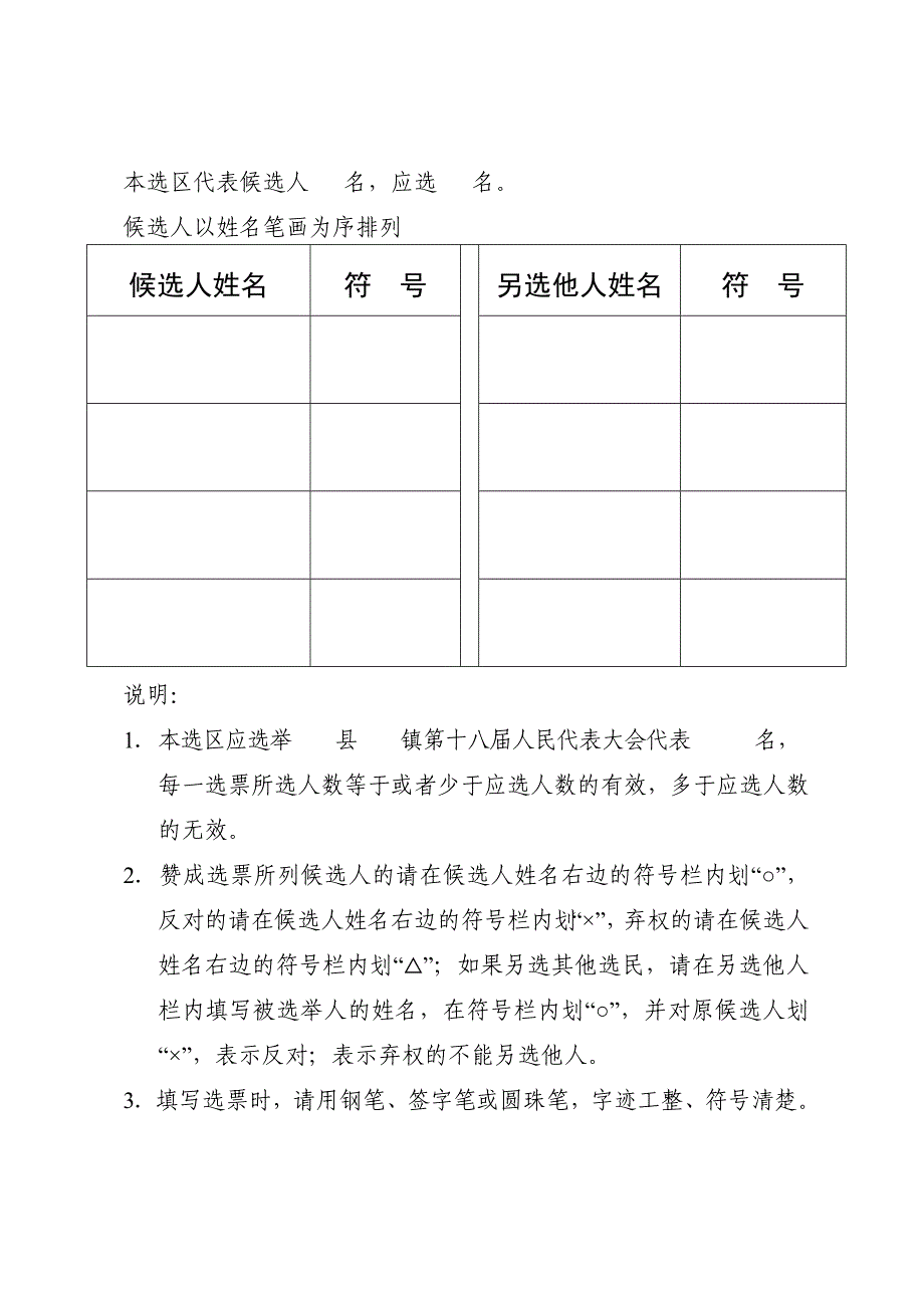 人民代表选举选票模板_第2页