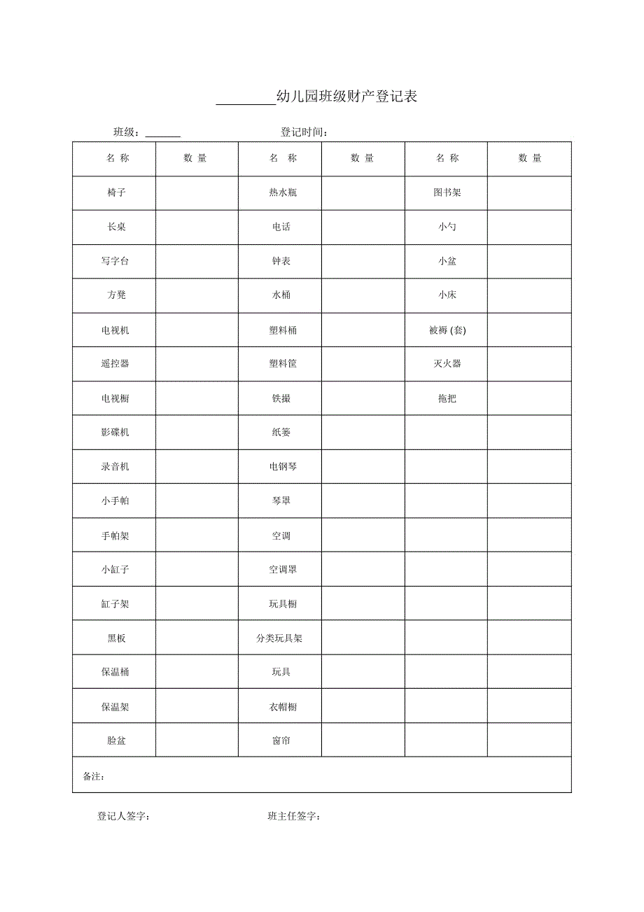 幼儿园班级财产登记表说课材料_第2页