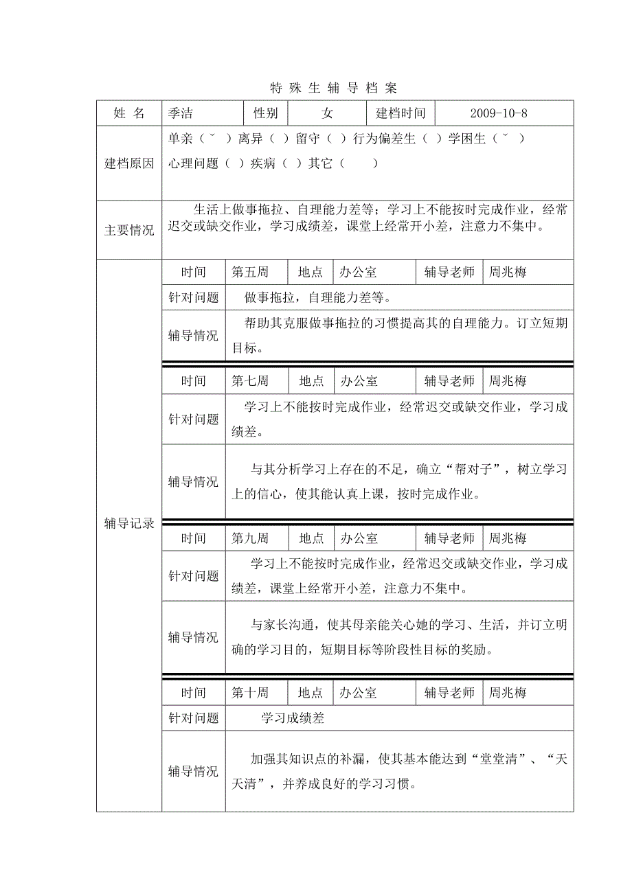 (完整word版)特-殊-生-辅-导-档-案2009-2010学年度周兆梅.doc_第1页