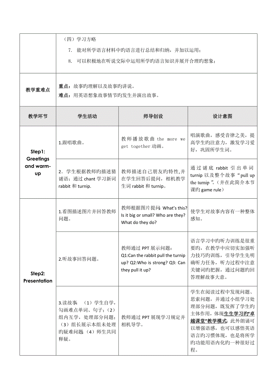 PEP小学英语四年级上册-Unit3-storytime教学设计_第2页