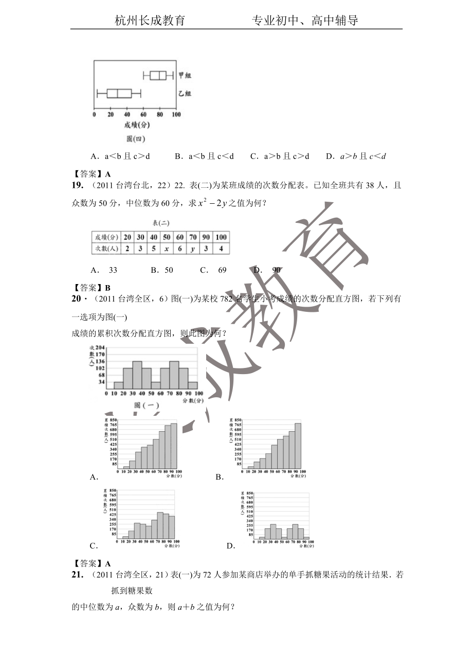 2011年全国各地中考数学真题分类汇编第15章___数据的_第4页