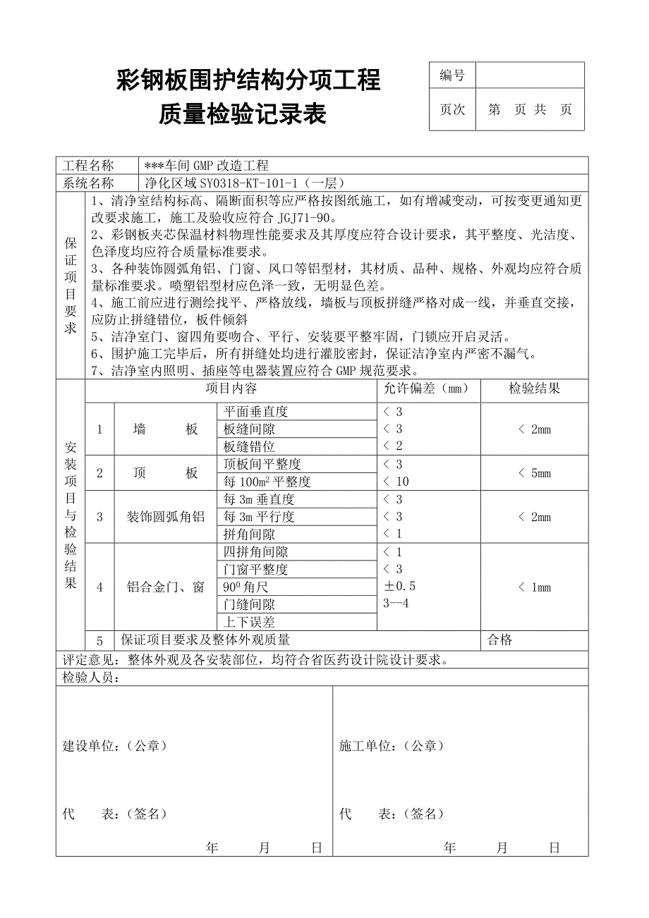 空调净化工程竣工验收单及附件_第3页