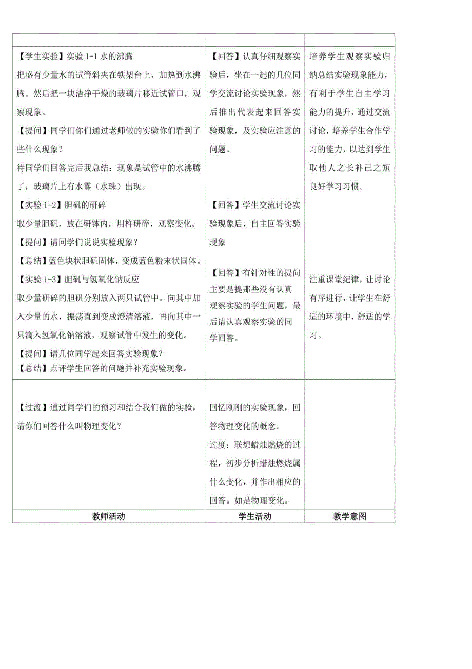 初中化学人教九年级上册（2023年新编）走进化学世界物质的变化和性质教案_第2页