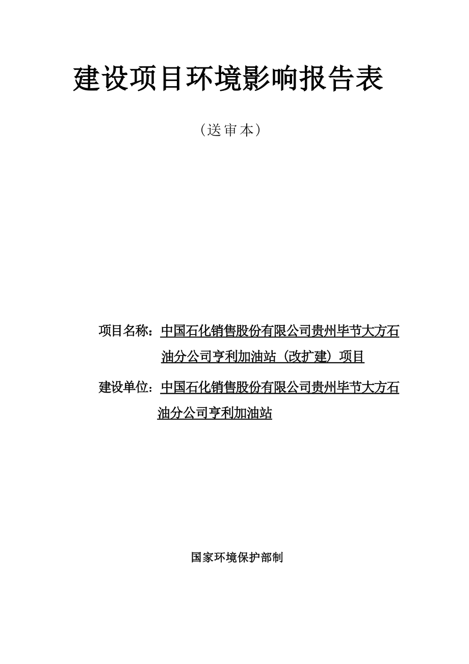 贵州毕节大方石油分公司亨利加油站（改扩建）项目环评报告.docx_第1页