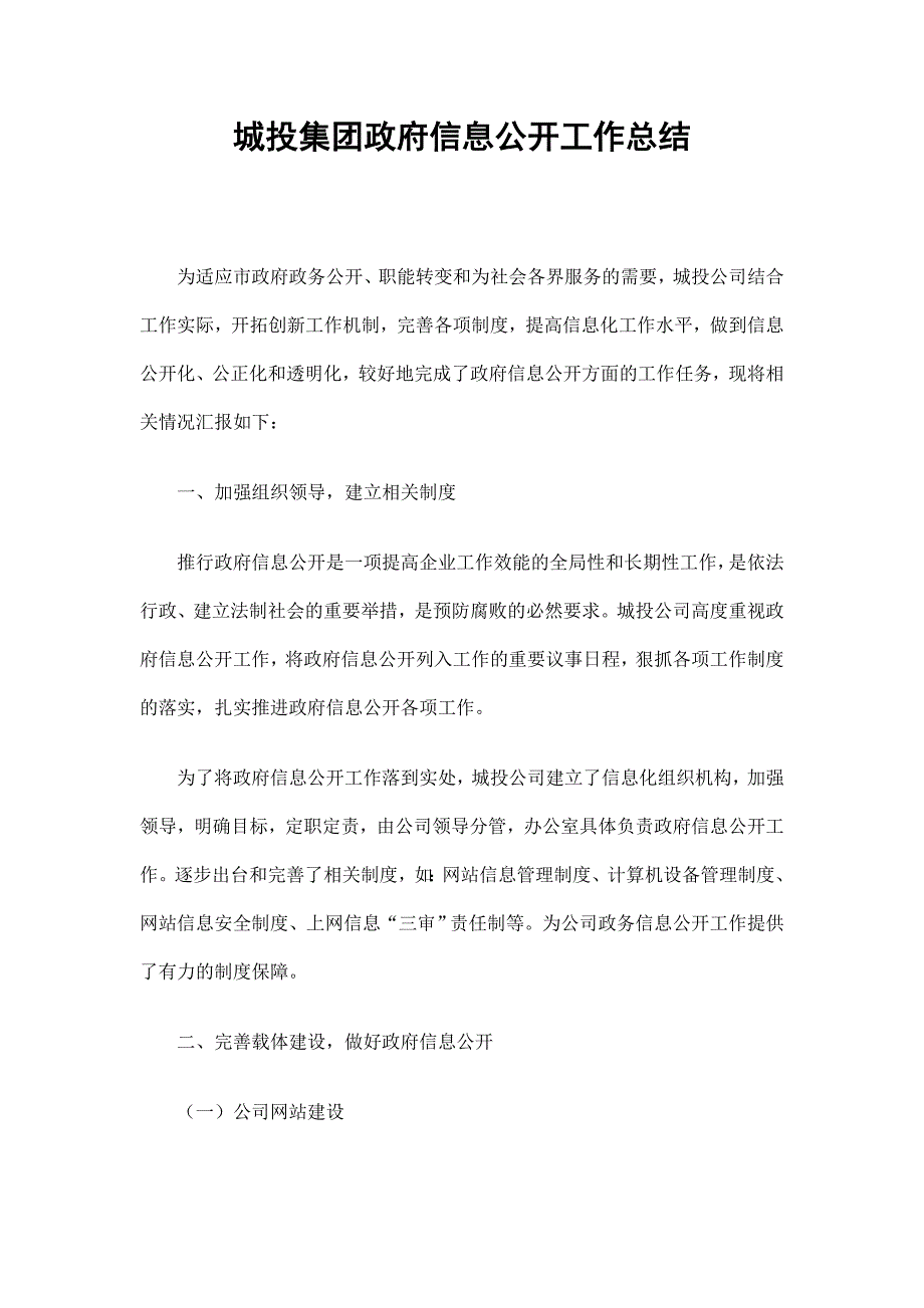 城投集团政府信息公开工作总结精选_第1页