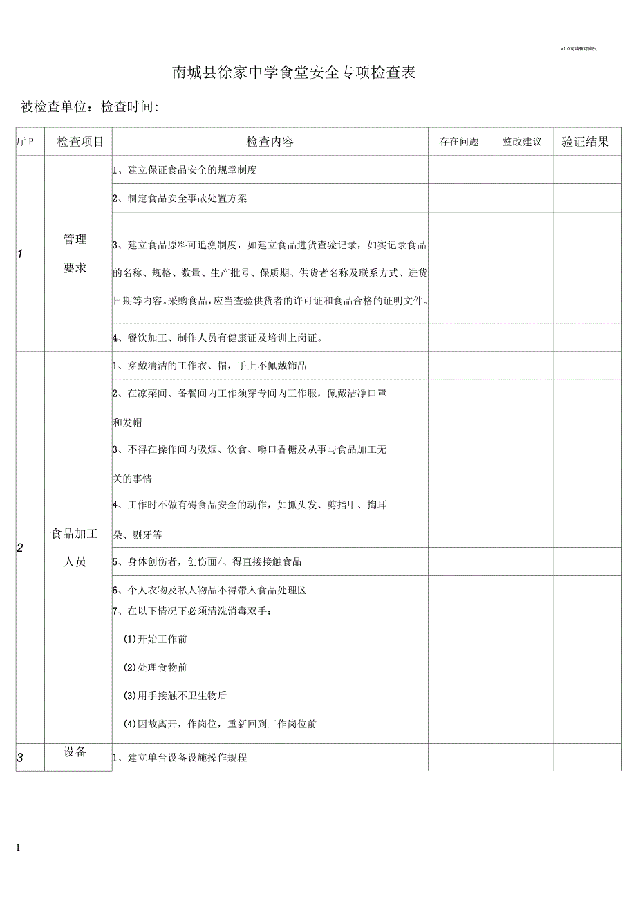 食堂安全专项检查表_第1页