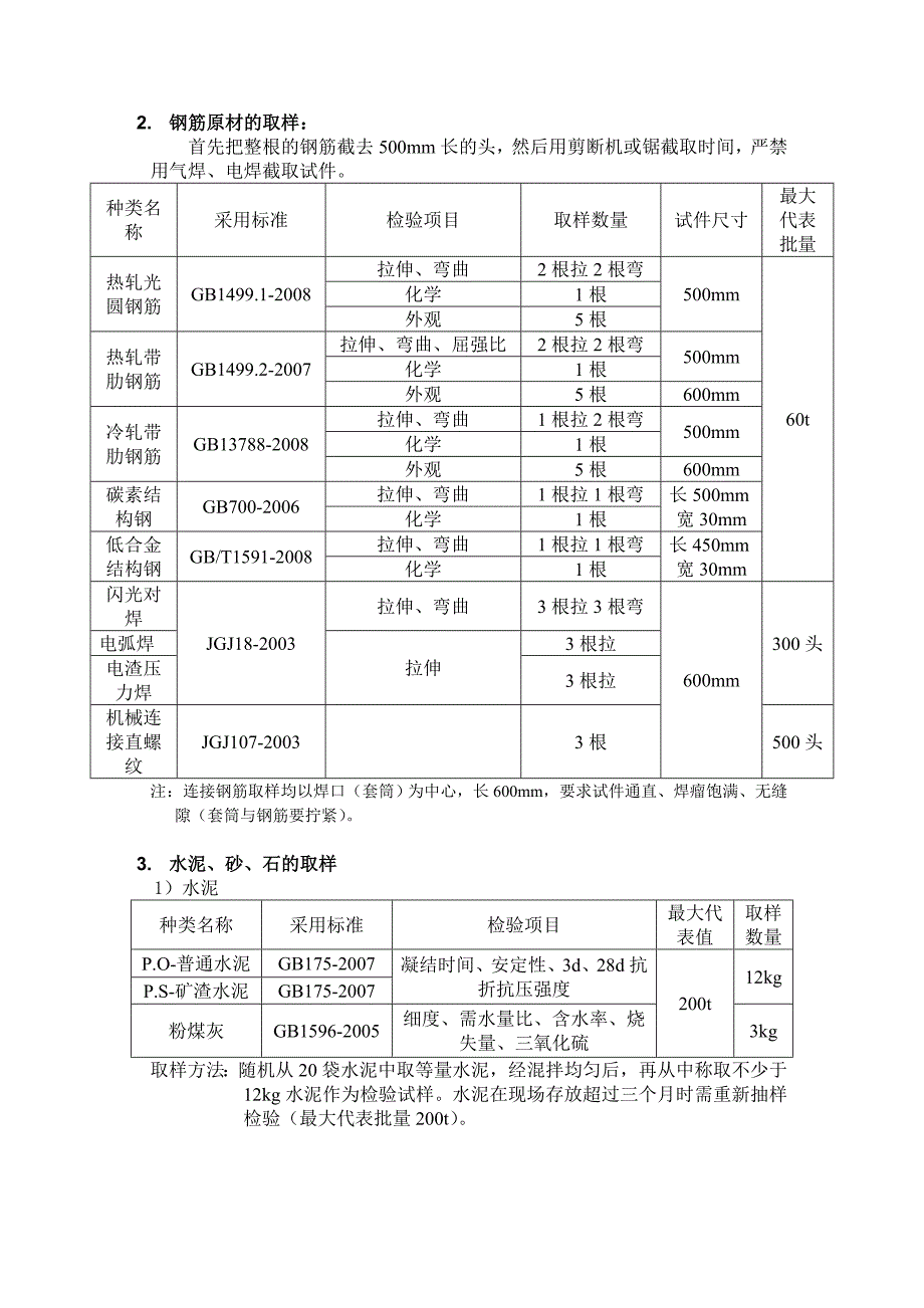 建筑工程试验各种材料取样标准(实验员)_第3页