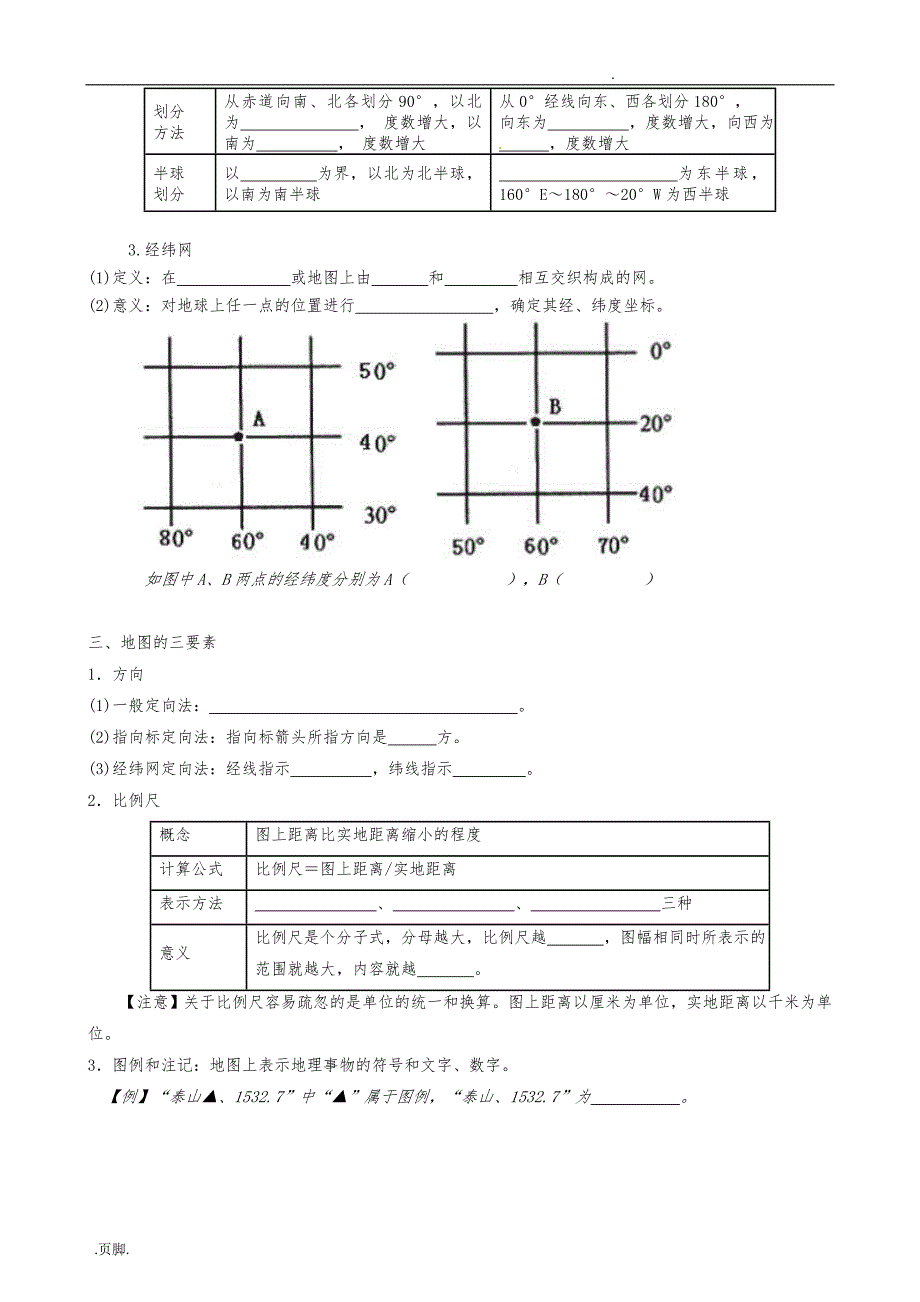 专题1—地球与地图知识框架与练习_第3页