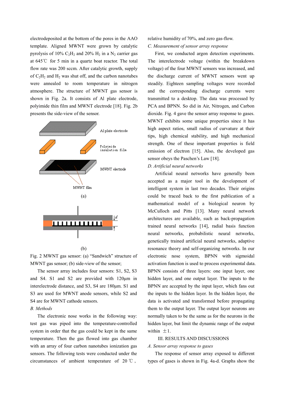 外文翻译-- An Electronic Nose System Based on An Array of Carbon Nanotubes Gas Sensors with Pattern Recognition Techniques_第2页