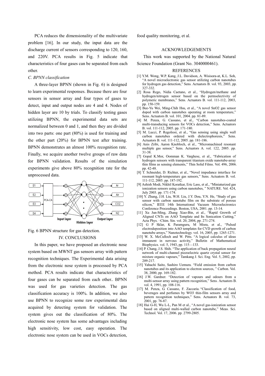 外文翻译-- An Electronic Nose System Based on An Array of Carbon Nanotubes Gas Sensors with Pattern Recognition Techniques_第4页