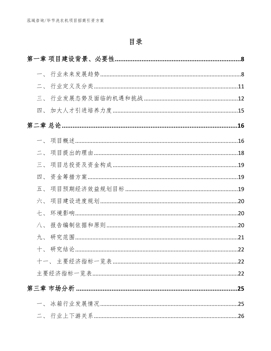 毕节洗衣机项目招商引资方案参考模板_第1页