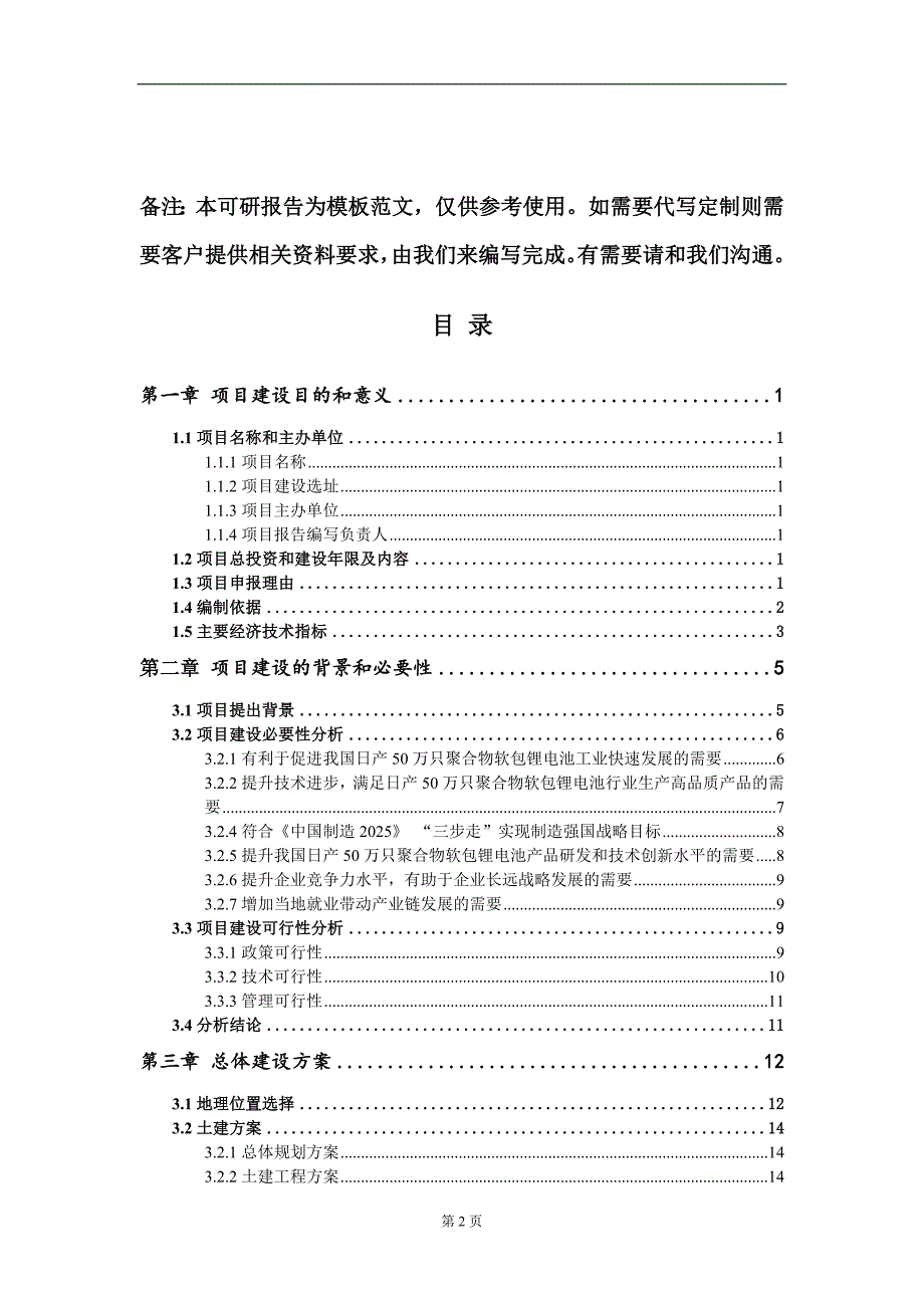 日产50万只聚合物软包锂电池项目建议书写作模板_第2页