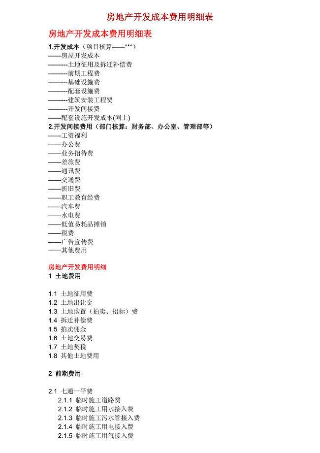 房地产开发成本费用明细表.doc