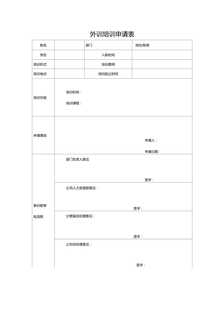 外训培训申请表_第1页