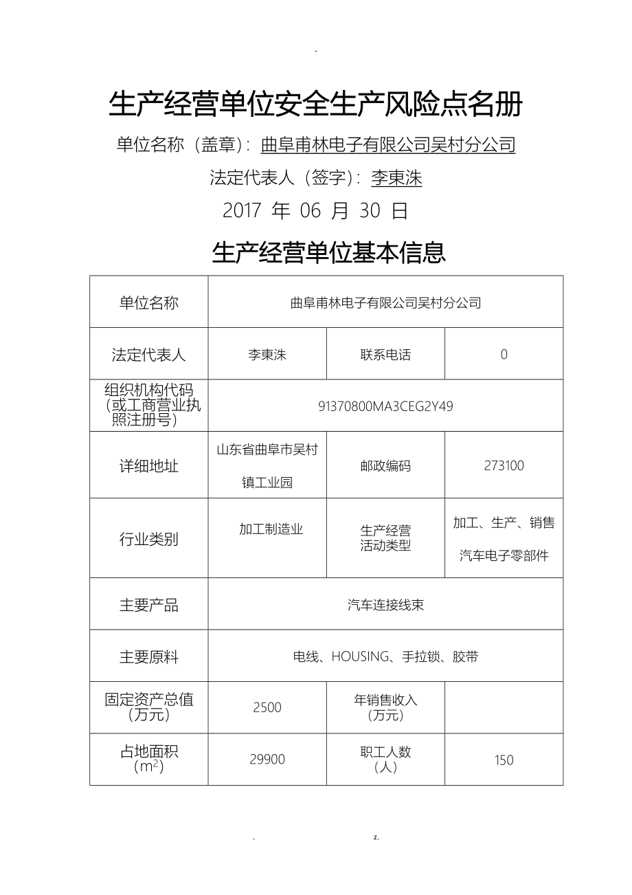 安全生产风险点登记表_第1页