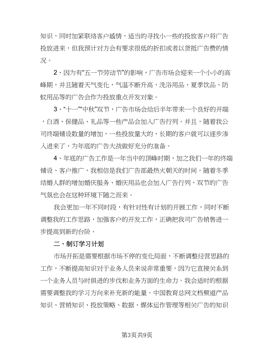 业务员的个人工作计划模板（4篇）_第3页