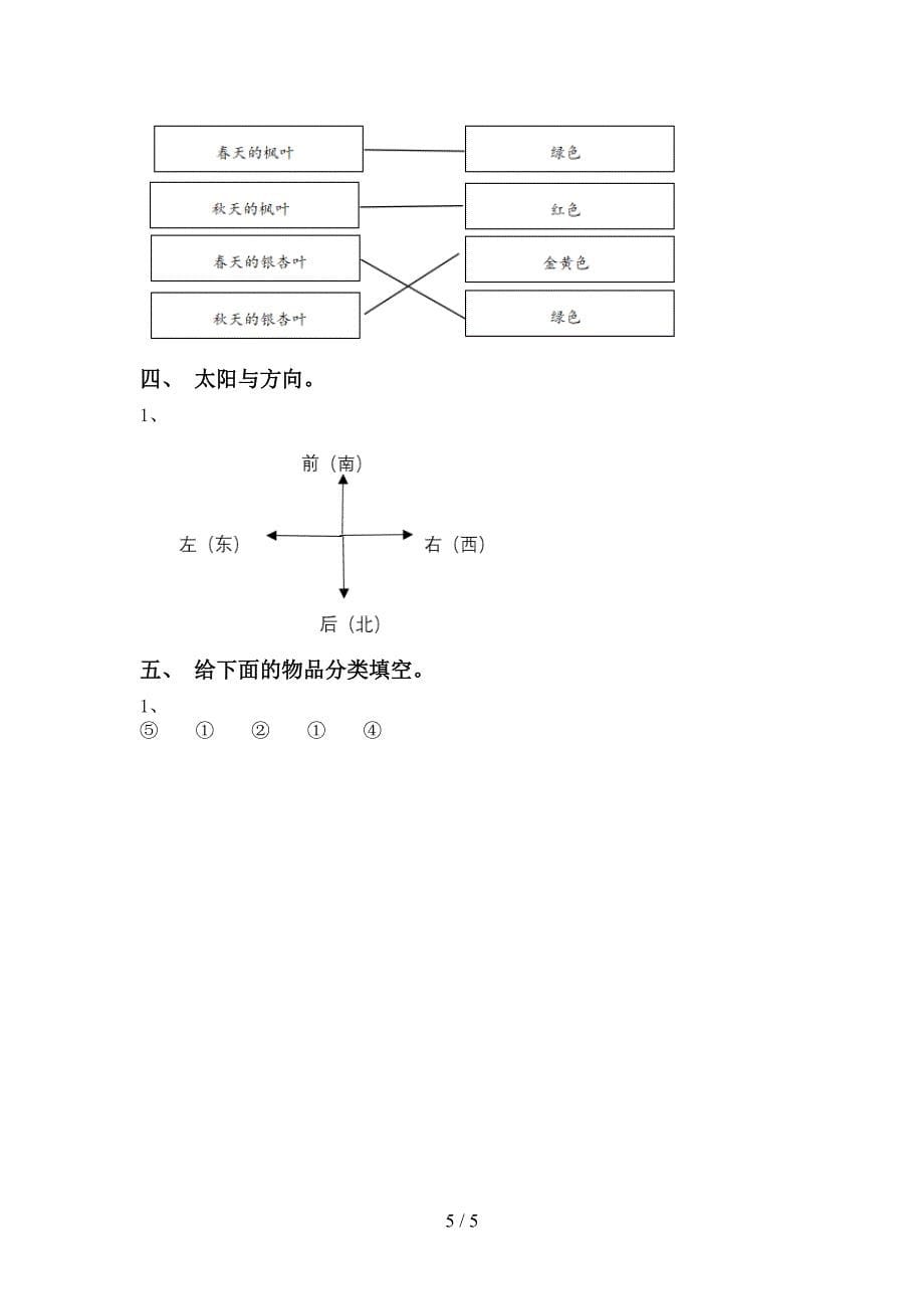 人教版一年级科学上册期中试卷(汇总).doc_第5页