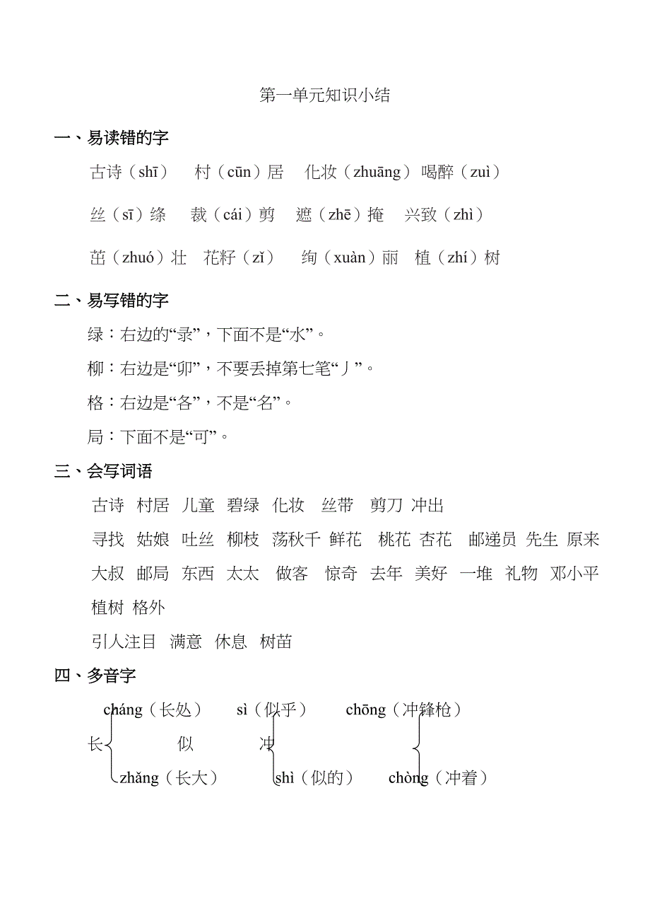 部编人教版二年级语文下册单元知识点归纳(DOC 31页)_第1页