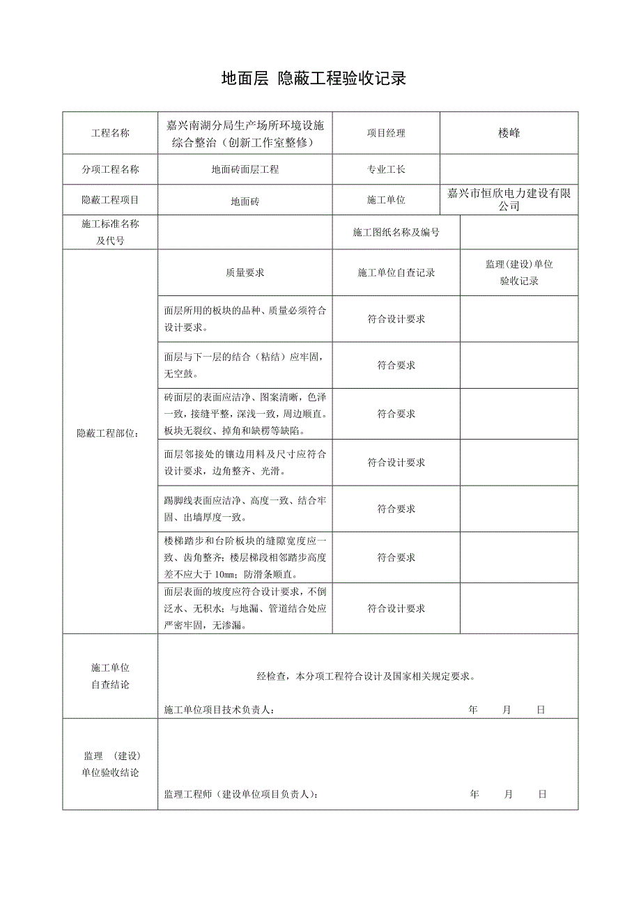 装饰装修隐蔽工程验收记录表(全套范例)剖析(共15页)_第1页