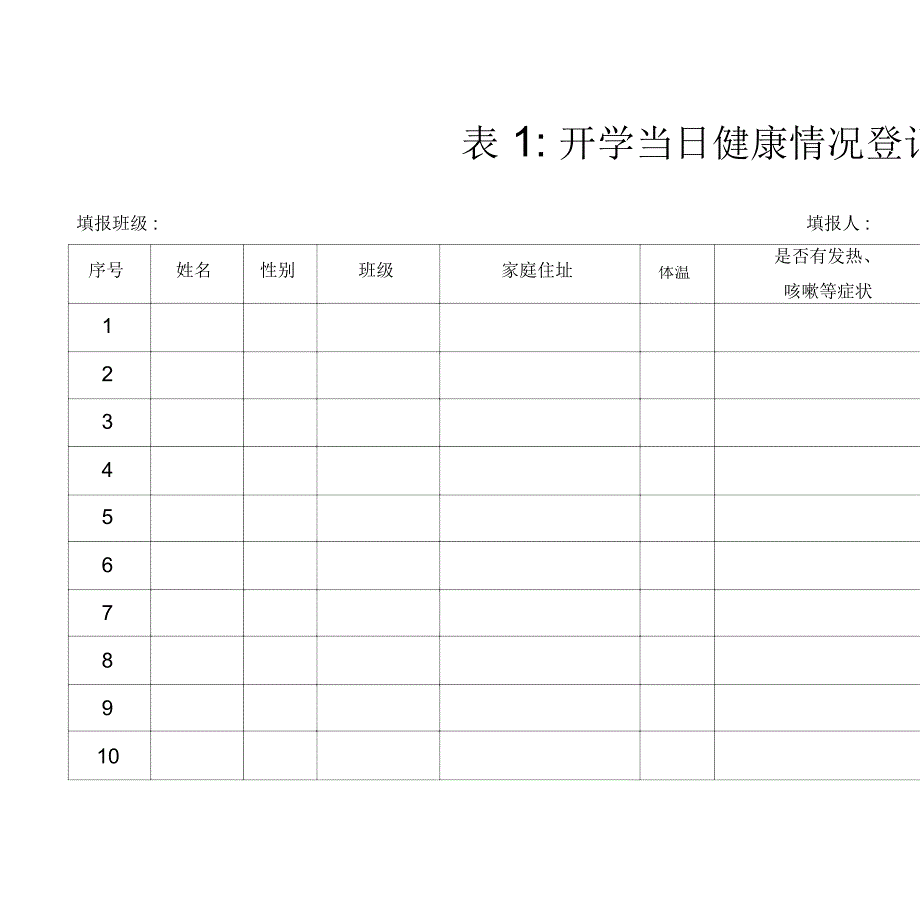 学校开学疫情防控各类登记表格_第1页