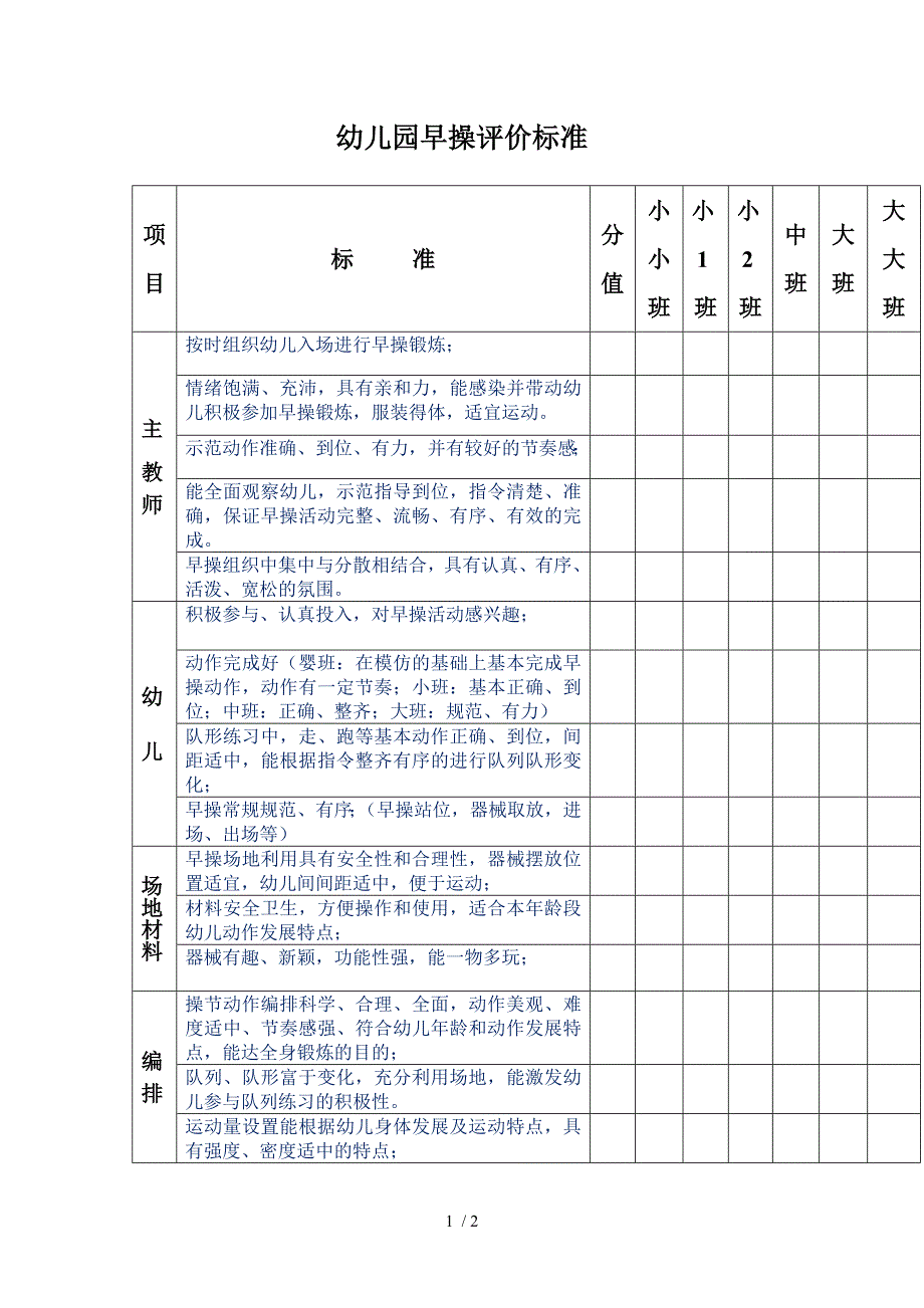 幼儿园早操评价标准_第1页