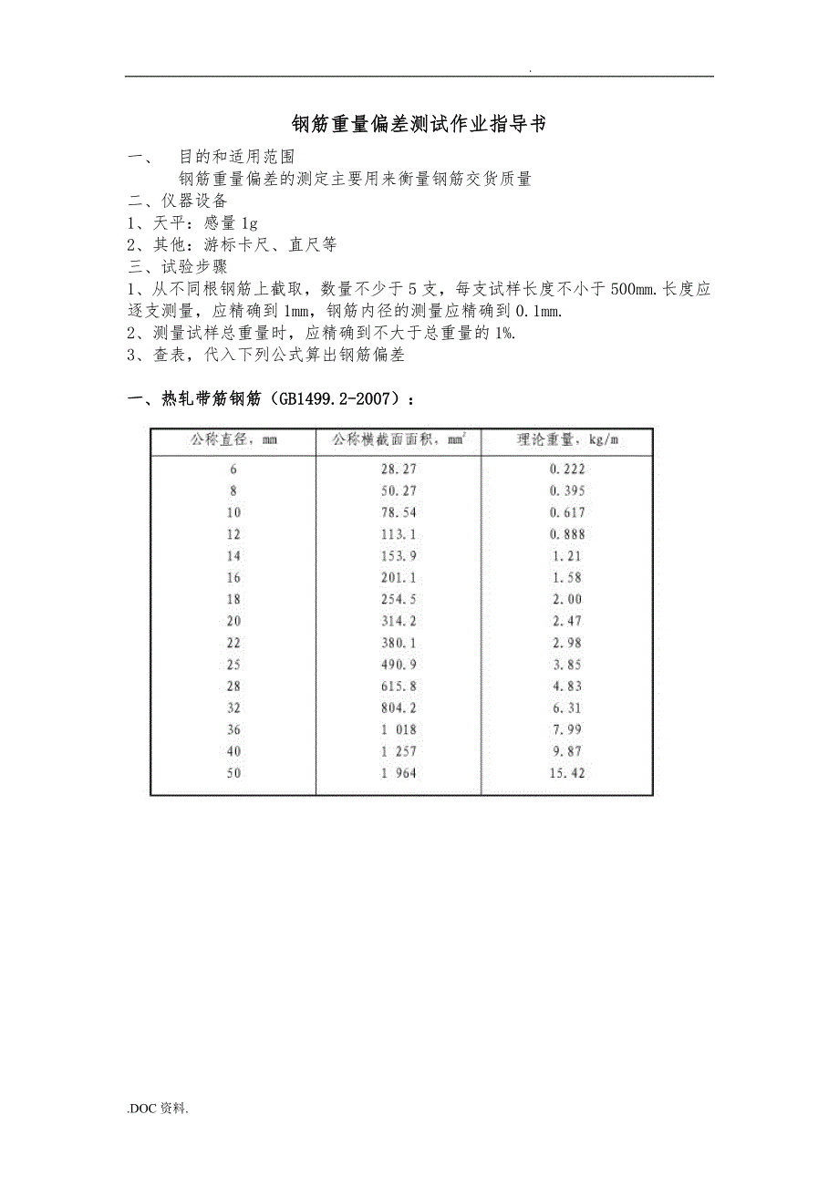 钢筋重量偏差测试作业指导书_第1页