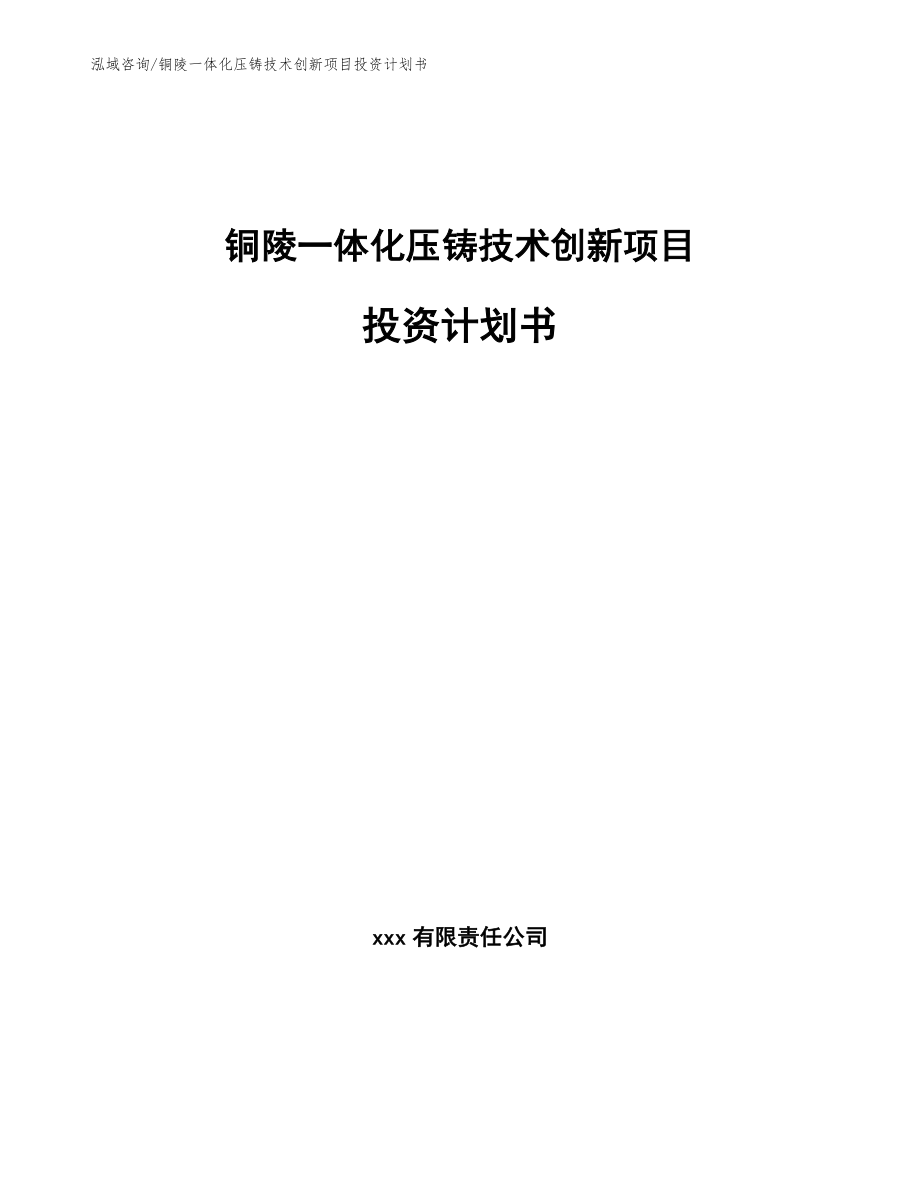 铜陵一体化压铸技术创新项目投资计划书_范文模板_第1页