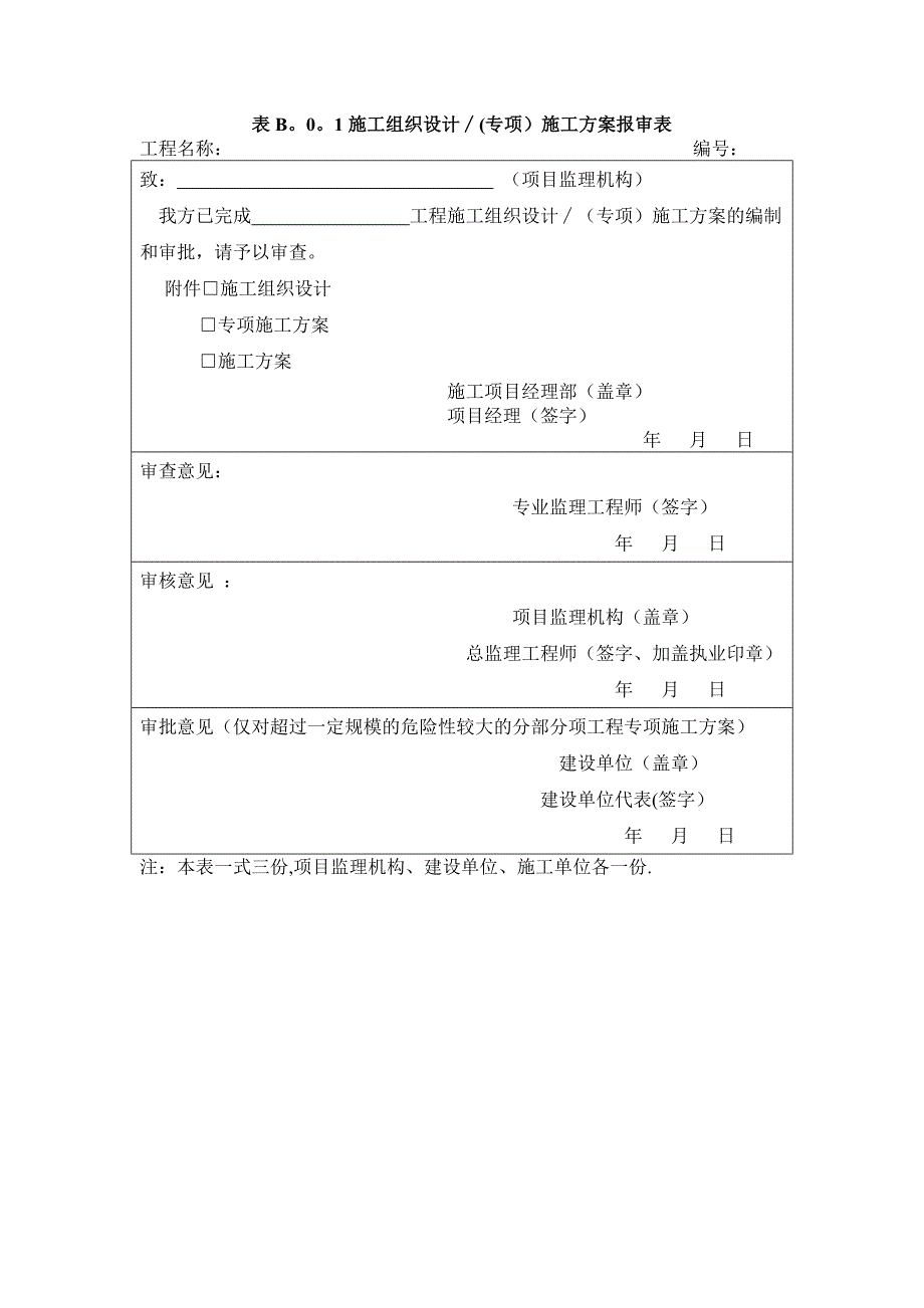 表B01施工组织设计(专项)施工方案报审表_第1页