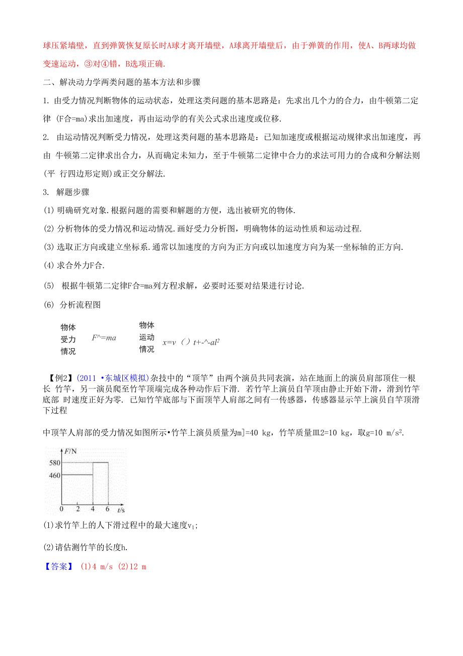 2012版物理一轮精品复习学案：32 牛顿第二定律、两类动力学问题_第4页