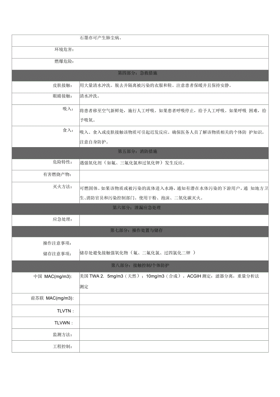 石墨粉安全技术说明书_第2页