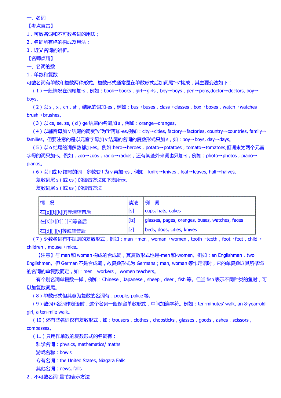 初中英语名词专题讲解及练习.doc_第1页